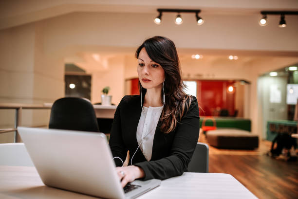 istock Concentrated female entrepreneur working on laptop. 1022991044