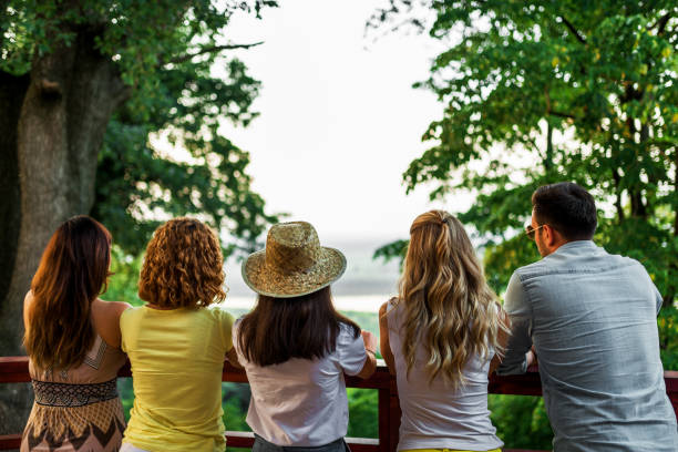 istock Five friends enjoying the view from the terrace. 1022991522