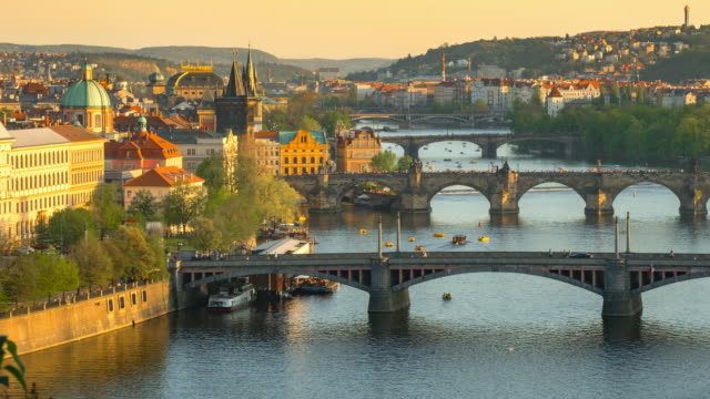 Time-lapse: Aerial Bridges on Vltava River, Prague Czech Republic