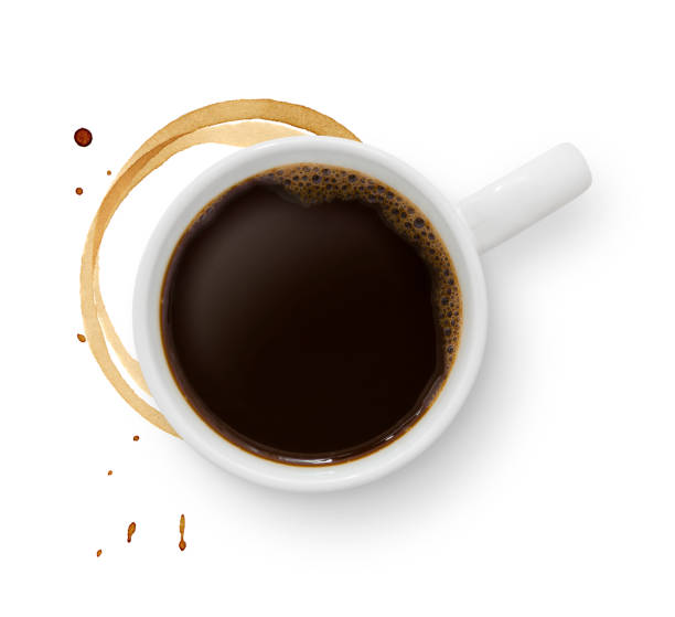 tasse de café noir avec tache de café (avec le chemin d’accès) - coffee cup black coffee isolated photos et images de collection