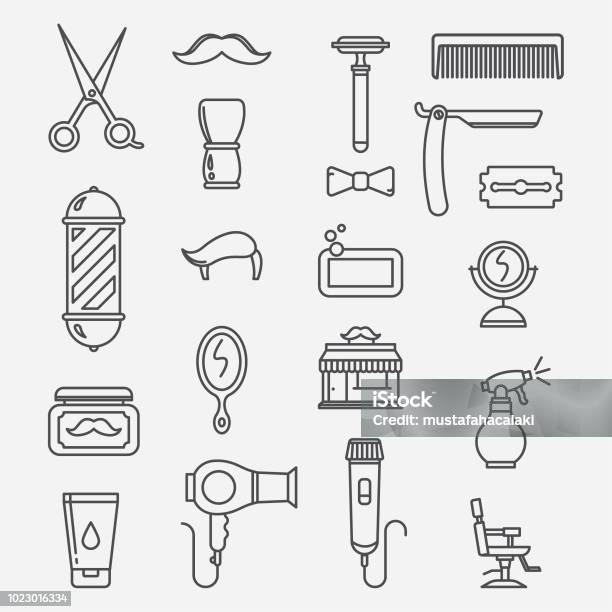 Ilustración de Iconos De Lineart Barbershop y más Vectores Libres de Derechos de Ícono - Ícono, Barbero - Peluquería, Peinado