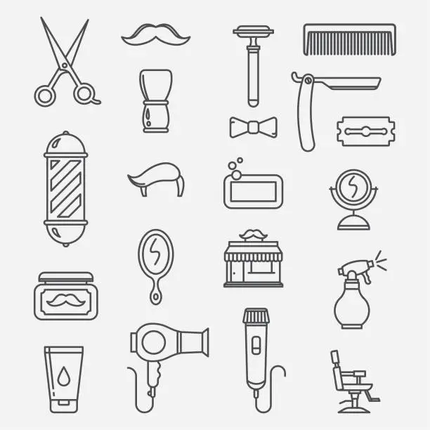 Vector illustration of Barbershop lineart icons