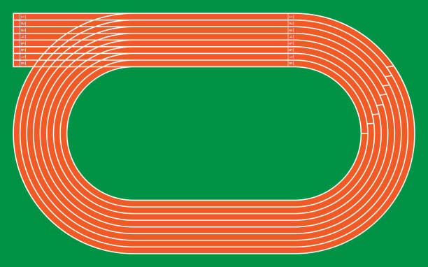 illustrations, cliparts, dessins animés et icônes de huit pistes d’athlétisme sur vert pour modèle et conception, illustration vectorielle - track and field stadium