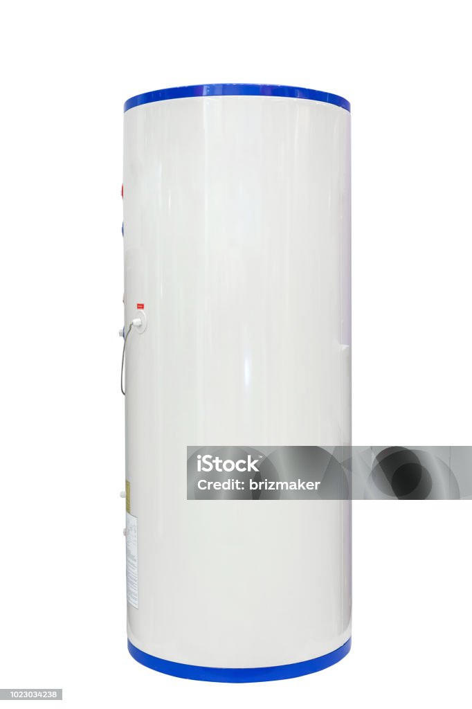 White air source heat pump water heater isolated on a white background. Including clipping path Boiler Stock Photo