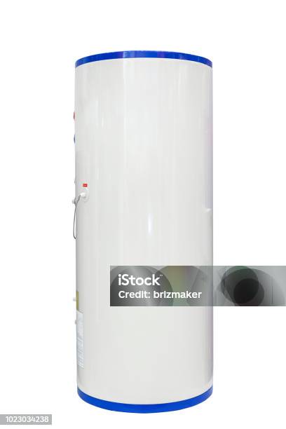 White Air Source Heat Pump Water Heater Isolated On A White Background Including Clipping Path Stock Photo - Download Image Now