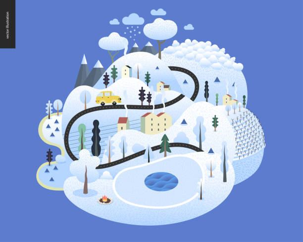 illustrations, cliparts, dessins animés et icônes de paysage d'hiver magique - vibrant color forest ice snow