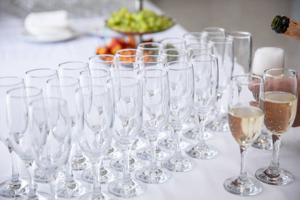 istock Empty Champagne Glasses on the table. banquet 1023052756