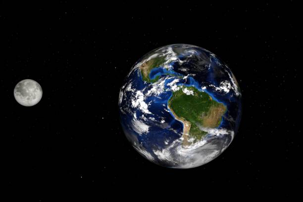 istock 3d high resolution rendered Planet Earth and the moon. View from space 1023066422