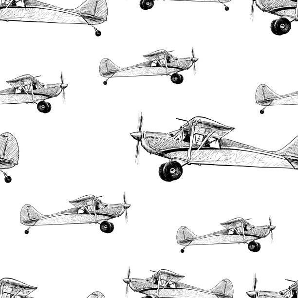 istock Seamless background of sketches of old airplanes 1023067208