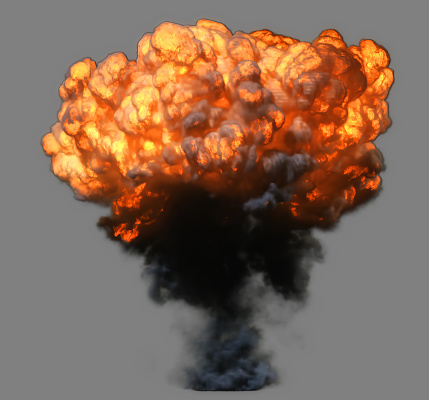 Side view explosion with with smoke.  Ideal for compose with another image. Clipping path sis included.