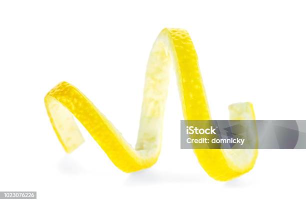 Lemon Twist On White Background Stock Photo - Download Image Now - Lemon - Fruit, Zest, Peel - Plant Part