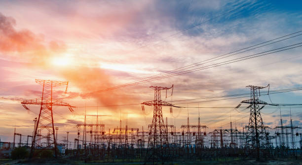 istock distribution electric substation with power lines and transformers. 1023078446