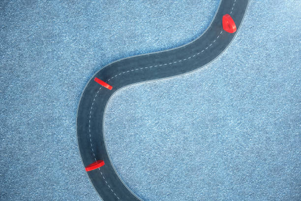istock Road way location Infographic with pin pointers. Road way with red pointers. 3D illustration 1023085366