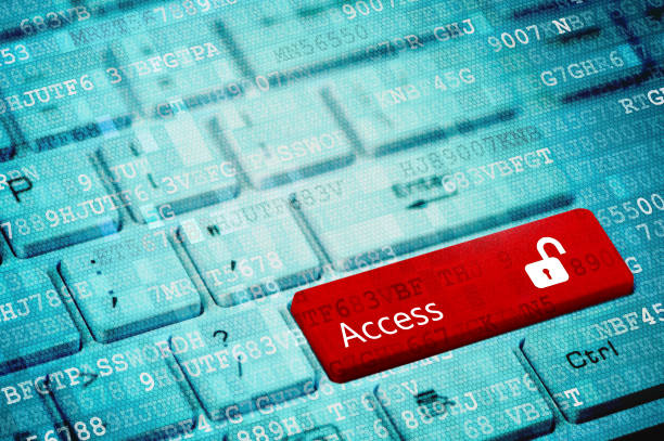 istock Red key with text Access and open padlock icon on white laptop keyboard 1023093862