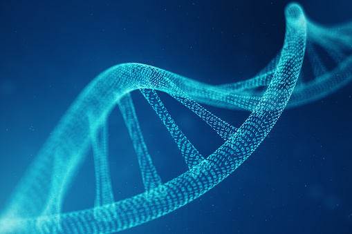Molécula de ADN artificial intelegence. ADN se convierte en un código binario. Genoma de código binario del concepto. Resumen ciencia tecnología, concepto artificial Dna. Ilustración 3D photo