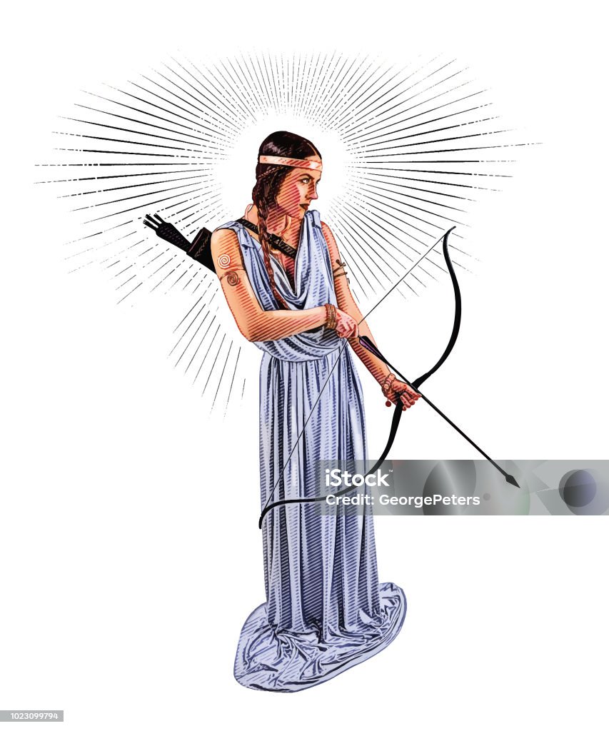 Beautiful woman aiming bow and arrow Engraving illustration of a Beautiful woman aiming bow and arrow Indigenous Peoples of the Americas stock vector