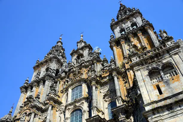 Obradoiro facade of the grand Cathedral of Santiago de Compostela, Spain