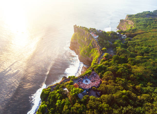istock Uluwatu Temple aerial view at sunset 1023100572