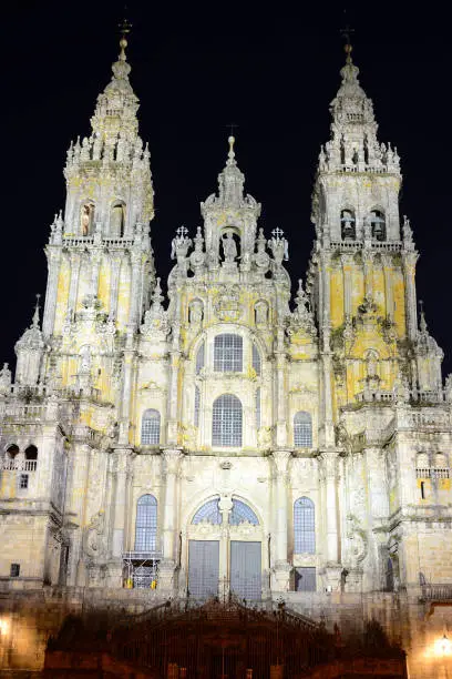 Obradoiro facade of the grand Cathedral of Santiago de Compostela, Spain
