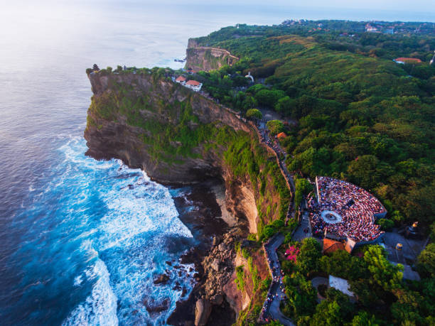 istock Uluwatu Temple aerial view at sunset 1023100602