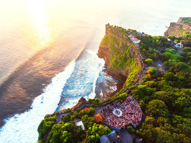 istock Uluwatu Temple aerial view at sunset 1023100636