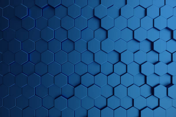 3D illustration abstract dark blue of futuristic surface hexagon pattern. Blue geometric hexagonal abstract background