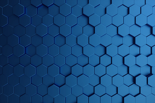3D illustration abstract dark blue of futuristic surface hexagon pattern. Blue geometric hexagonal abstract background