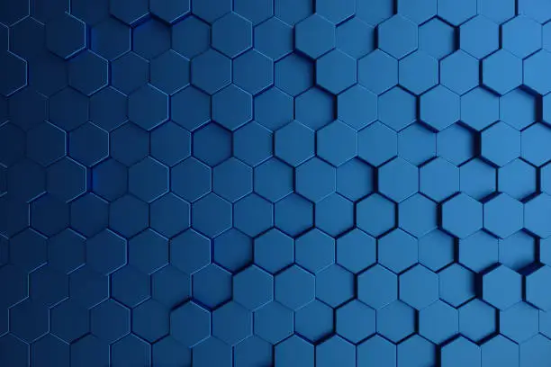 3D illustration abstract dark blue of futuristic surface hexagon pattern. Blue geometric hexagonal abstract background