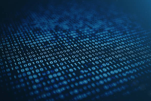 3D illustration binary code on blue background. Bytes of binary code. Concept technology. Digital binary background. stock photo