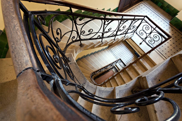 istock Top view of old-fashioned retro Spiral Staircase 1023108022