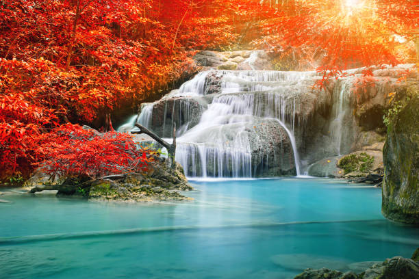 istock Amazing waterfall in colorful autumn forest 1023115070