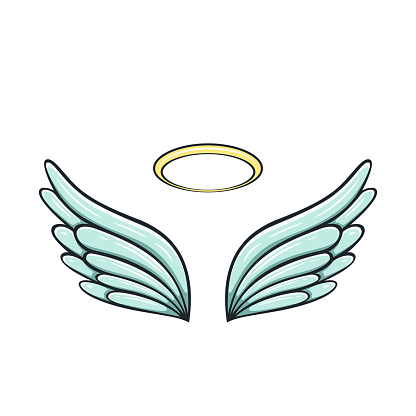 Angel wings and halo isolated on white background, illustration.