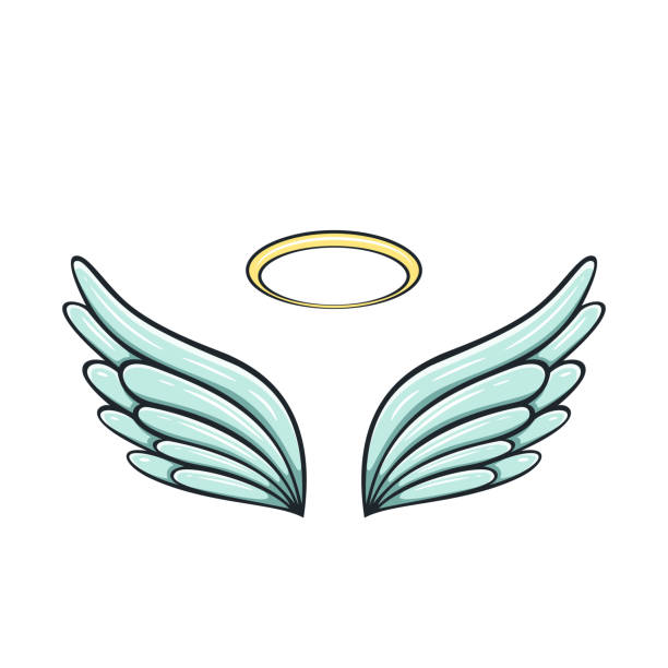 Angel wings Angel wings and halo isolated on white background, illustration. angels tattoos stock illustrations