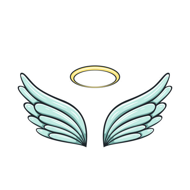 Angel wings Angel wings and halo isolated on white background, illustration. costume wing stock illustrations