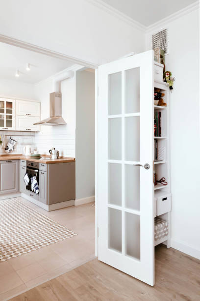 istock Scandinavian interior design. White grey studio apartment room organization 1023127596