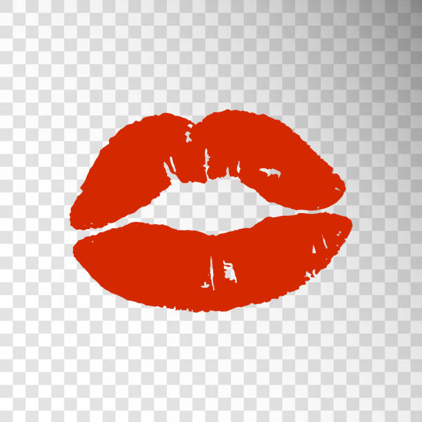 stockillustraties, clipart, cartoons en iconen met rode lippen meisje silhouet geïsoleerd op transparante achtergrond.  afbeelding van lippen voor t-shirt afdrukken, flyer, posterontwerp. - kiss