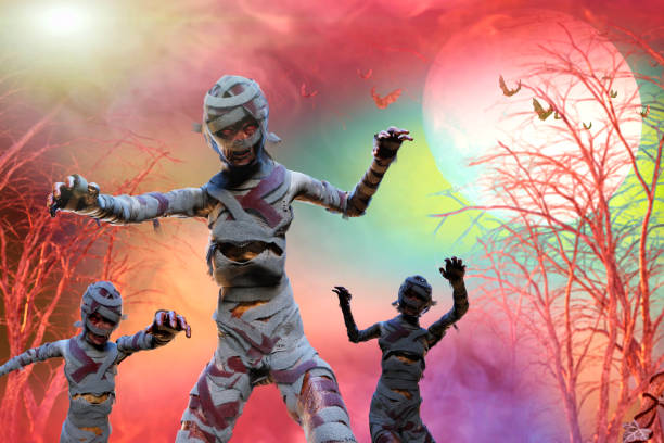 istock 3D Illustration of a mummy on Halloween background 1023128054