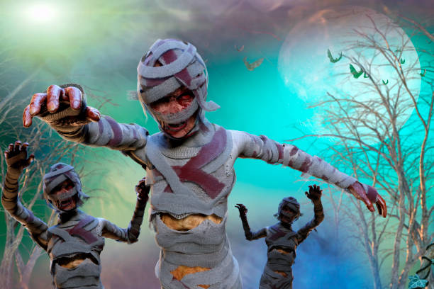istock 3D Illustration of a mummy on Halloween background 1023128158