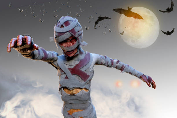 istock 3D Illustration of a mummy on Halloween background 1023128288