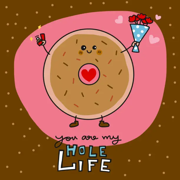 Vector illustration of You are my hole life donut doodle cartoon vector illustration