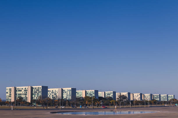 Public Ministry Brasília, DF, Brazil - August 12, 2018: Side view from the ministries of government in Brazil. This place is located in Brasília/DF. Represents things like politics, national, government and elections. city zoom out stock pictures, royalty-free photos & images