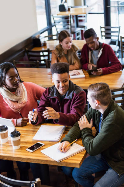 istock Teenagers studying together in coffee shop 1023211726
