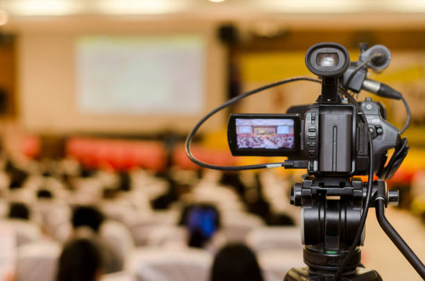 istock Video Camera recording seminar or learning in Conference room with blurred background, copy space 1023221202