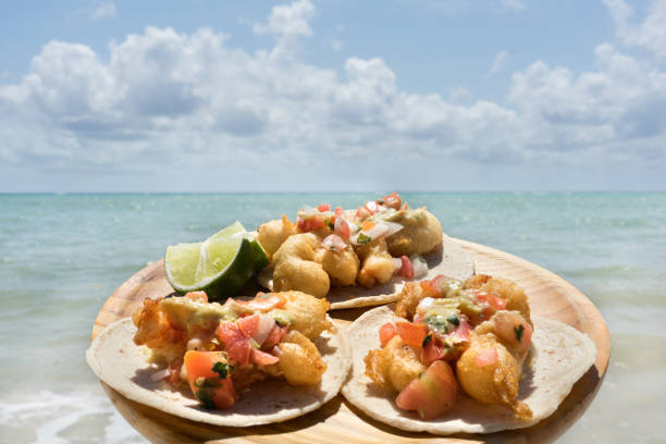 Mexican shrimp tacos Traditional mexican shrimp tacos fresh cilantro stock pictures, royalty-free photos & images