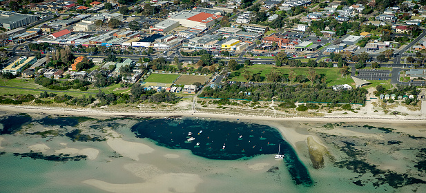 flying over the Coast of Port Phillip Bay on the Mornington peninsula,Australia.
