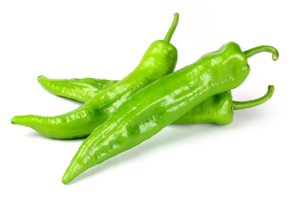 Green hot chili peppers   isolated on white  background