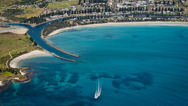 aerial view of australia flying over Port Fairy , Victoria,Australia sound port stock pictures, royalty-free photos & images