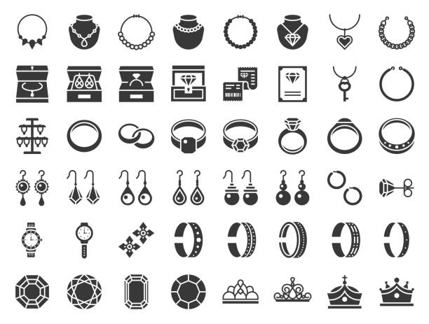 jewelry and diamond related icon, glyph style jewelry and diamond related icon, glyph style hoop earring stock illustrations