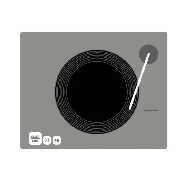 Vector illustration of Grey and black vinyl turntable. Flat style vector drawing. Grey gramophone.