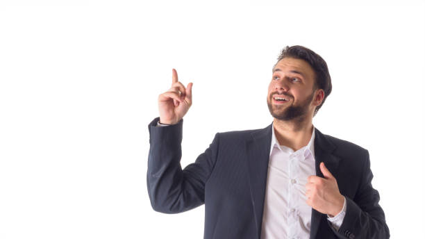 istock Businessman isolated over white background presenting copy space. Idea 1023300446